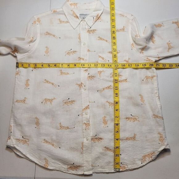 Rails Charli Shirt Jungle Cat Leopard Linen Rayon Button Down Shirt White - Picture 13 of 14
